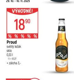 Proud světlý ležák sklo 0,33 l