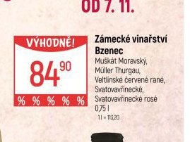 Zámecké vinařství Bzenec, Muškát moravský, Müller Thurgau, Veltlínské červené rané, Svatovavřinecké, Svatovavřinecké rosé, 0,75 l - Globus akcniletaky.com