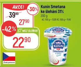 Smetana ke šlehání Mlékárna Kunín 31%