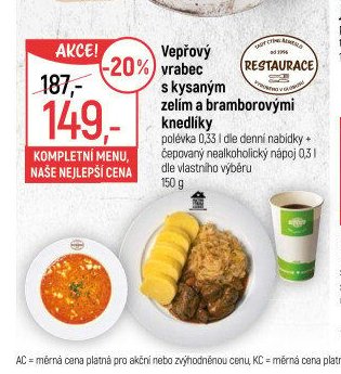 Vepřový vrabec s kysaným zelím a bramborovými knedlíky