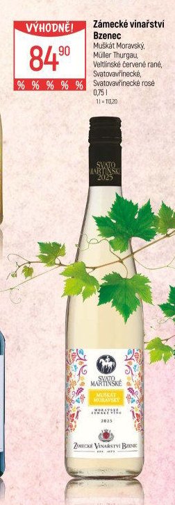 Zámecké vinařství Bzenec, Muškát Moravský, Müller Thurgau, Veltlínské červené rané, Svatovavřinecké, Svatovavřinecké rosé 0,75l - Globus akcniletaky.com