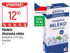 Mléko trvanlivé Jihočeské Madeta - 1,5% polotučné