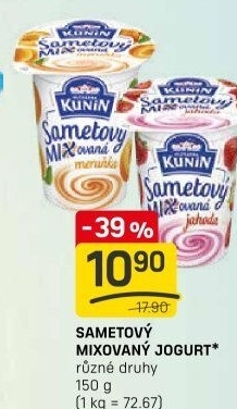 Ochucený jogurt sametový Mlékárna Kunín
