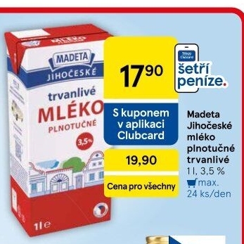 Mléko trvanlivé Jihočeské Madeta - 3,5% plnotučné