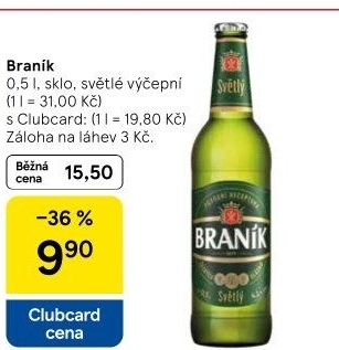 Pivo světlé výčepní 10° Braník