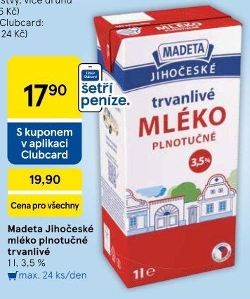 Mléko trvanlivé Jihočeské Madeta - 3,5% plnotučné