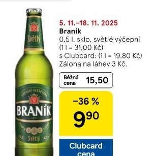 Pivo světlé výčepní 10° Braník