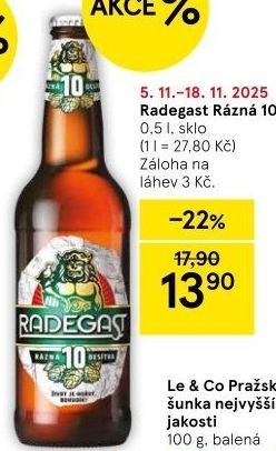 Pivo světlé výčepní Rázná 10° Radegast