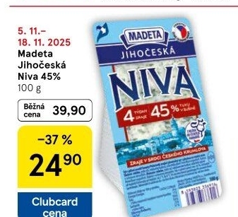 Sýr Niva Jihočeská 45% Madeta