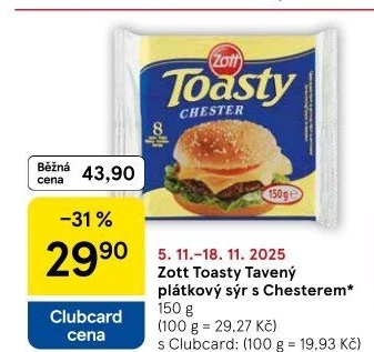 Sýr tavený plátky Toasty Zott