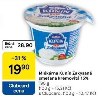 Zakysaná smetana krémovitá Mlékárna Kunín 15%