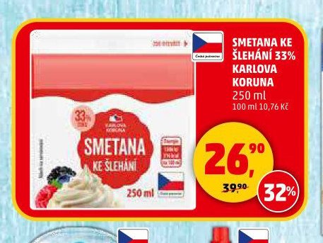 Smetana ke šlehání 33% Karlova Koruna 250 ml
