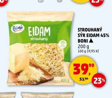 Strouhaný sýr Eidam 45% Boni 200 g