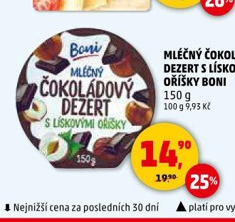 Mléčný čokoládový dezert s lískovými oříšky Boni 150 g