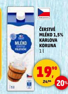 Mléko čerstvé Karlova Koruna - 1,5 polotučné