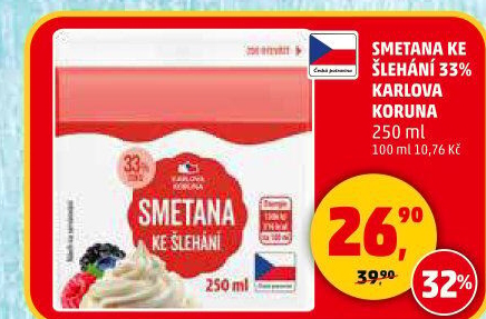 Smetana ke šlehání 33% Karlova Koruna