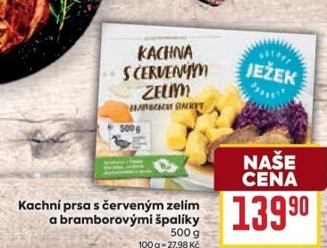 Kachní prsa s červeným zelím a bramborovými špalíčky Ježek