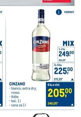 CINZANO bianco, extra dry, rosso