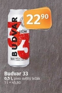 Pivo světlý ležák 33 Budweiser Budvar