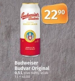 Pivo světlý ležák Original Budweiser Budvar