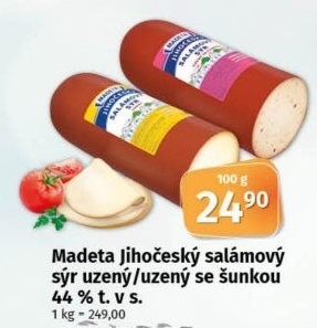 Sýr uzený salámový 44% Jihočeský Madeta