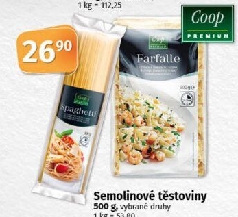 Těstoviny semolinové Coop Premium