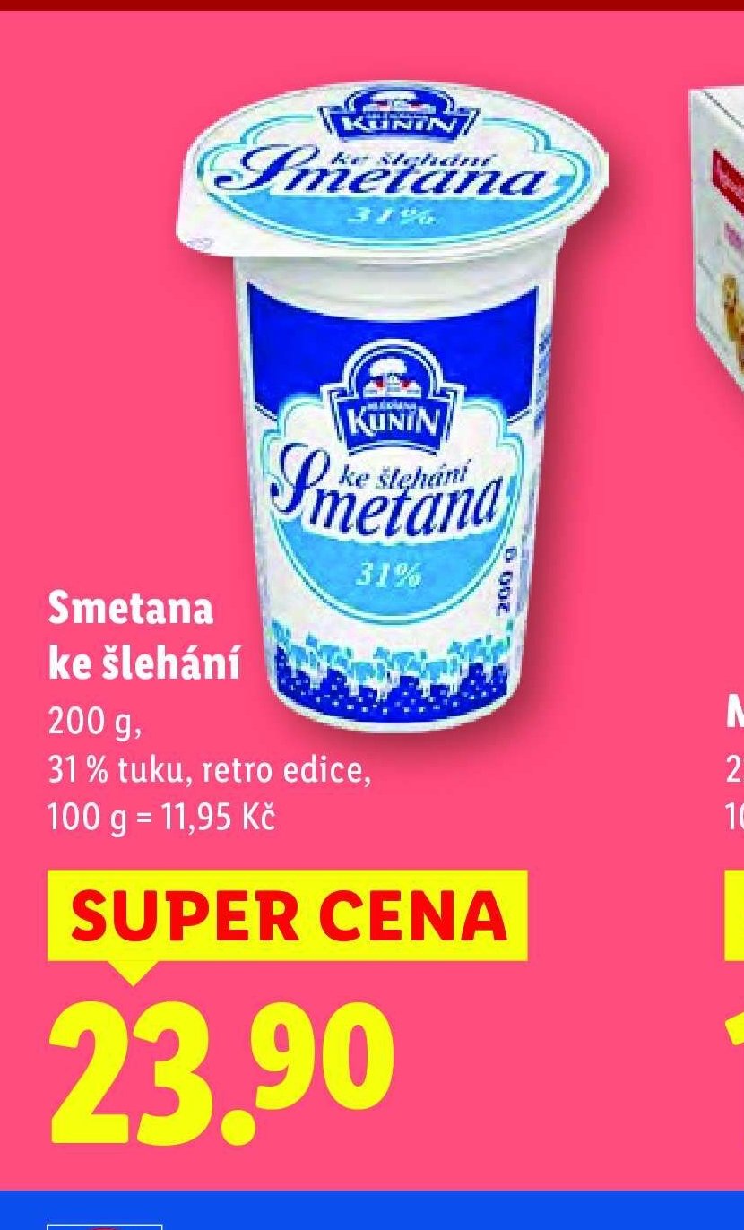 Smetana ke šlehání Kunín