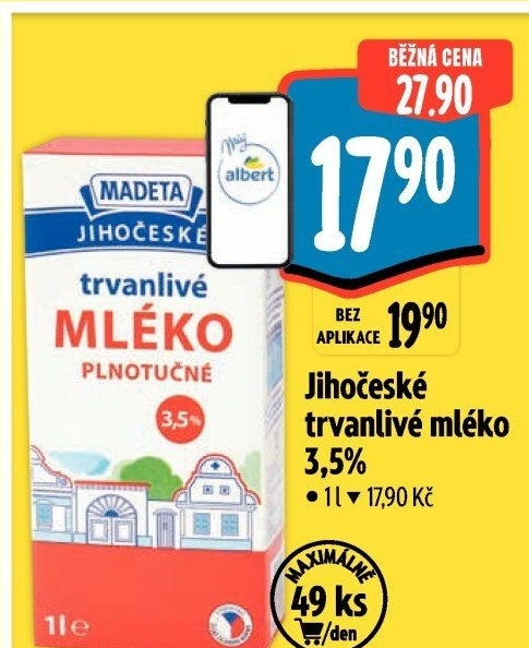 Mléko trvanlivé Jihočeské Madeta - 3,5% plnotučné
