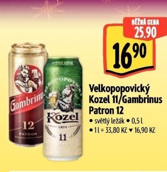 Pivo světlý ležák 11° Medium Velkopopovický Kozel