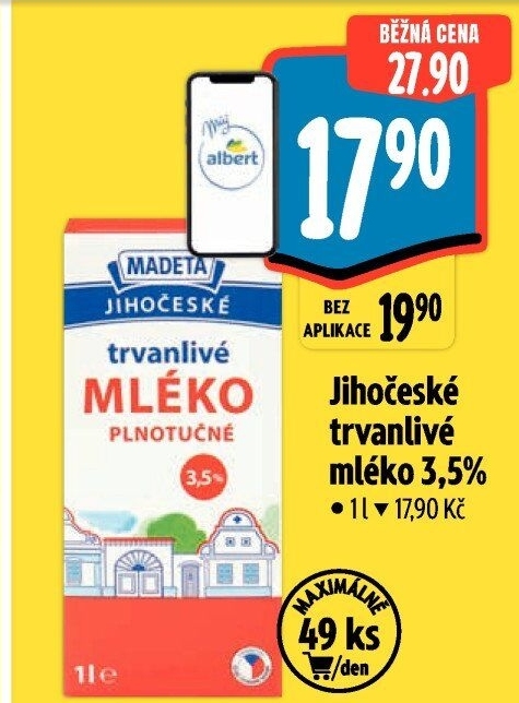Mléko trvanlivé Jihočeské Madeta - 3,5% plnotučné