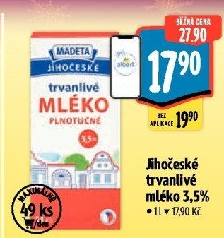 Mléko trvanlivé Jihočeské Madeta - 3,5% plnotučné