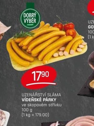 Uzenářství Sláma vídeňské párky ve skopovém střívku
