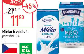Mléko trvanlivé Bohemilk - 1,5% polotučné