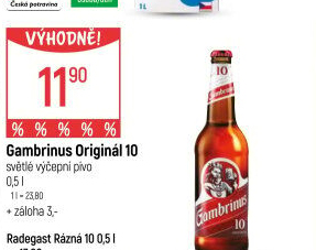 Pivo světlé výčepní Originál 10° Gambrinus