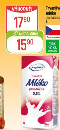 Mléko trvanlivé Pragolaktos - 3,5% plnotučné