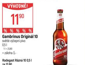 Pivo světlé výčepní Originál 10° Gambrinus