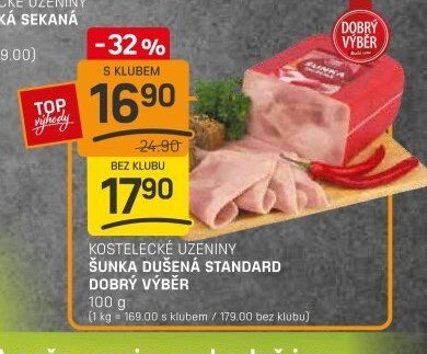 KOSTELECKÉ UZENINY ŠUNKA DUŠENÁ STANDARD DOBRÝ VÝBĚR