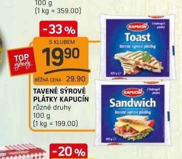 TAVENÉ SÝROVÉ PLÁTKY KAPUCÍN různé druhy 100 g
