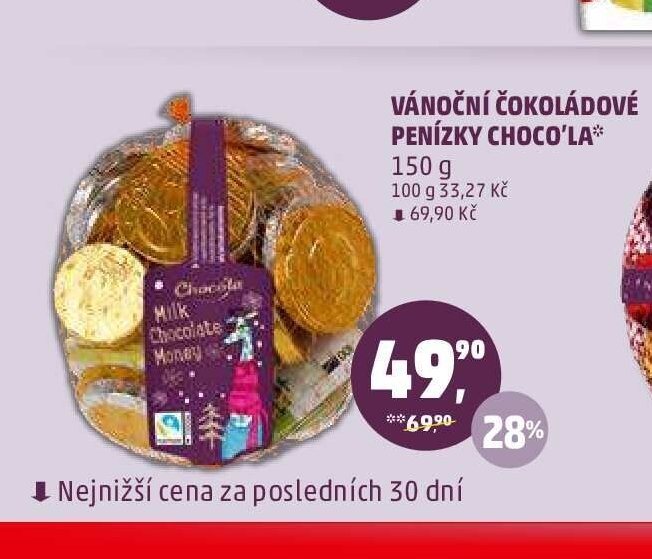 Vánoční čokoládové penízky Choco'la