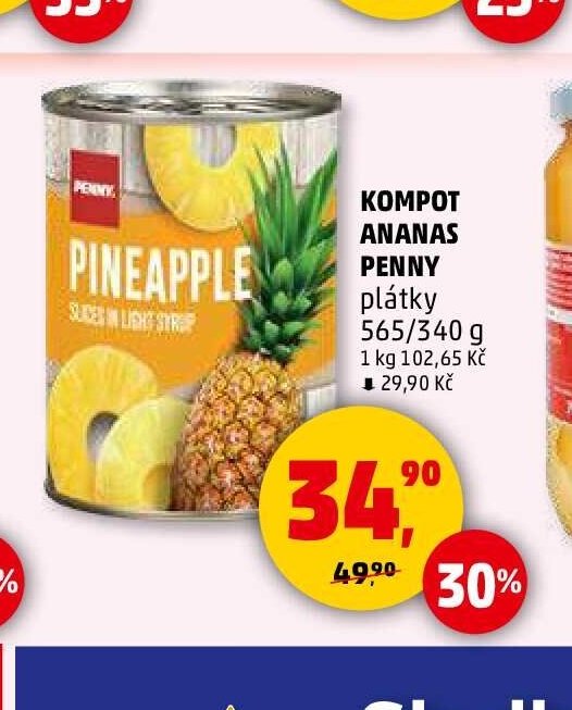 KOMPOT ANANAS PENNY plátky 565/340 g