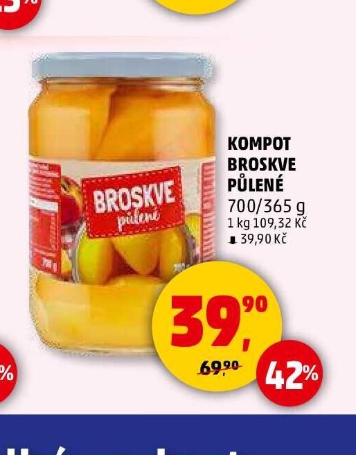 KOMPOT BROSKVE PŮLENÉ 700/365 g