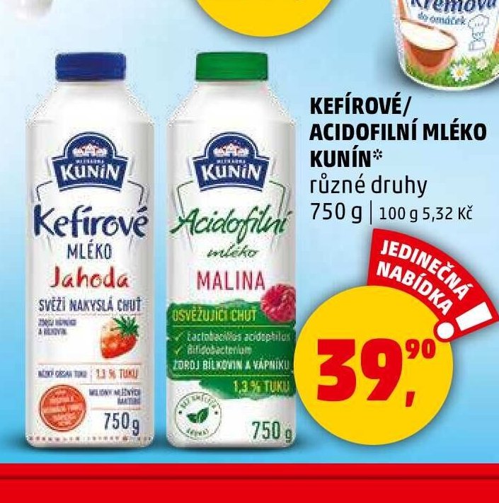 KEFÍROVÉ / ACIDOFILNÍ MLÉKO KUNÍN