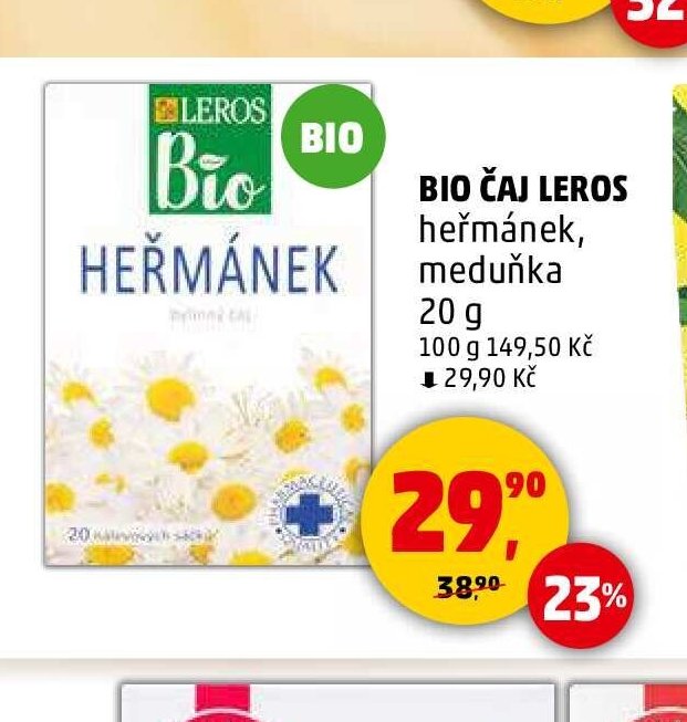 BIO ČAJ LEROS heřmánek, meduňka 20 g