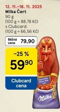 Čokoládový čert Milka