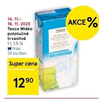 Mléko trvanlivé Tesco - 1,5% polotučné