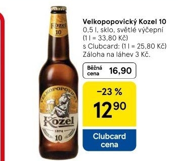 Pivo světlé výčepní 10°Velkopopovický Kozel