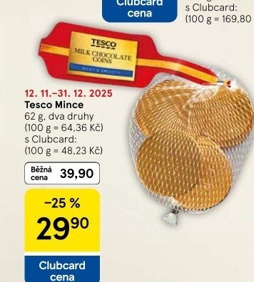 Čokoládové mince Tesco