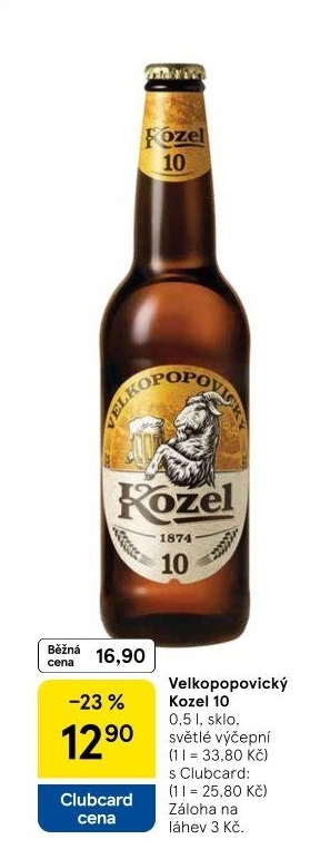 Pivo světlé výčepní 10°Velkopopovický Kozel