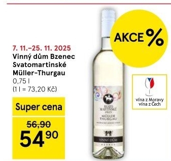 Víno Müller Thurgau Vinařství Vinný dům Bzenec - svatomartinské