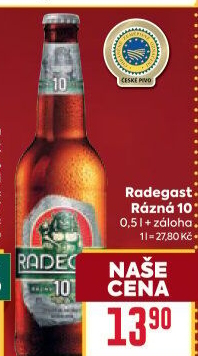 Pivo světlé výčepní Rázná 10° Radegast